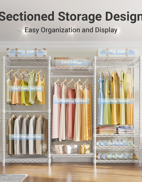 Load image into Gallery viewer, V5 Portable Closet Wardrobe Heavy Duty Clothes Rack, Freestanding Clothing Racks with 4 Hang Rods &amp; 8 Shelves, Adjustable Custom Closet Racks, 68.9&quot; L X 15.7&quot; W X 76.4&quot; H, Max Load 800LBS, White
