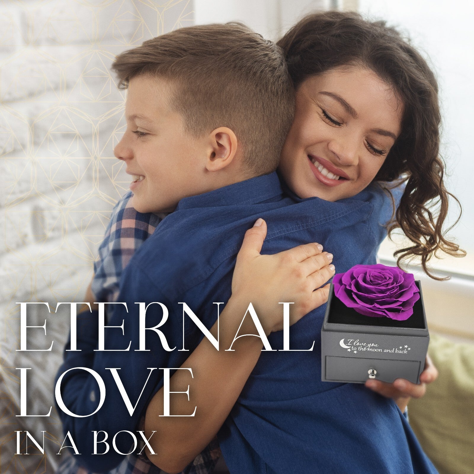 Glamour Boutique Preserved Rose in a Box with I Love You Necklace in 100 Languag