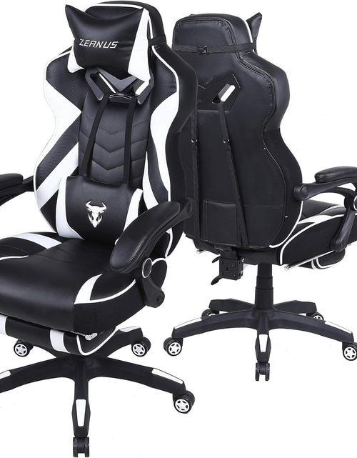 Load image into Gallery viewer, Ergonomic Gaming Chair with Footrest Recliner and Massage - High Back Office Gamer Chair for Adults - Big and Tall - White/Black
