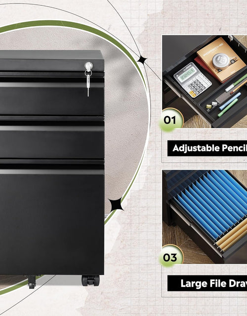 Load image into Gallery viewer, 3 Drawer Mobile File Cabinet under Desk Office, Fully Assembled except Casters, Letter/Legal Size, Black
