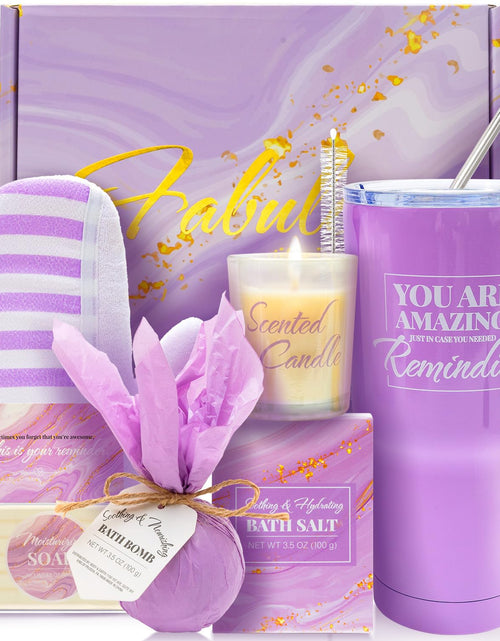 Load image into Gallery viewer, Self Care Gifts for Women Get Well Soon Gifts, Purple Birthday Gift Baskets, 8Pcs Lavender Bath and Body Sets with 20Oz Vacuum Insulated Tumbler Mother&#39;S Day Gifts for Mom
