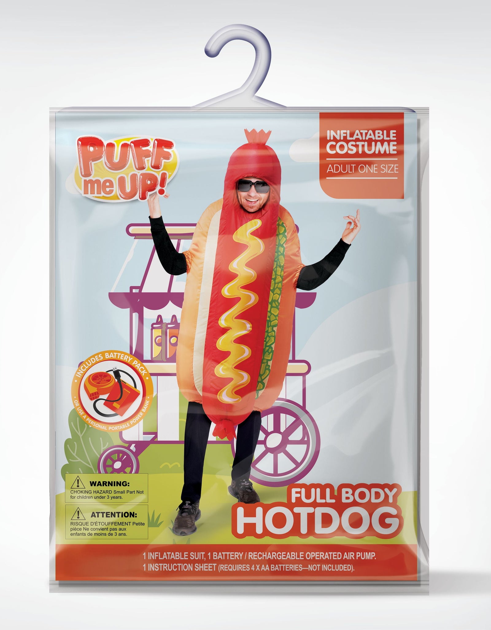 Adult Inflatable Costume, Full Body Hot Dog Inflatable Costume, Food Themed Halloween Costume, Perfect for Halloween Role Playing Party