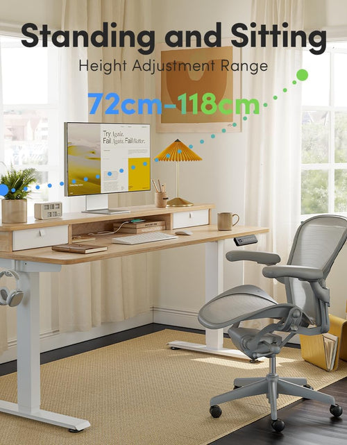 Load image into Gallery viewer, 40 X 24 Inch Height Adjustable Electric Standing Desk with Double Drawer, Computer Desk, Home Office Stand up Table with 4 Height-Adjustable Feets &amp; 2 Hooks, Light Rustic
