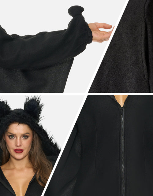 Load image into Gallery viewer, Womens Black Bat Zip Hoodie Halloween Costumes for Adults, Bat Halloween Costume Cosplay

