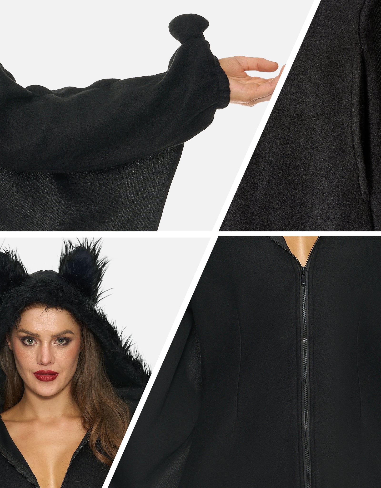 Womens Black Bat Zip Hoodie Halloween Costumes for Adults, Bat Halloween Costume Cosplay