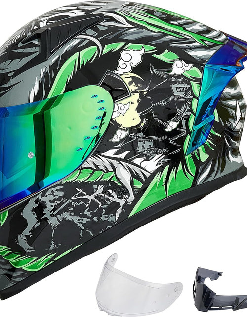 Load image into Gallery viewer, Motorcycle Helmet Full Face with Pinlock Compatible Clear&amp;Tinted Visors and Fins Street Bike Motocross Casco DOT Model Z501(Legend Green, X-Large)
