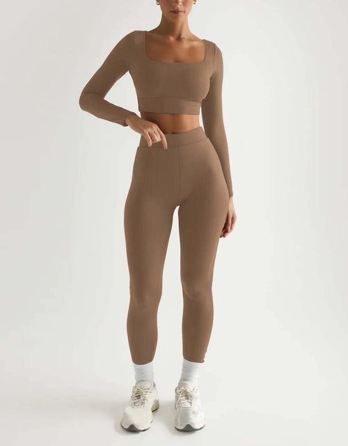 Load image into Gallery viewer, 2Pc Yoga Sets for Women Women&#39;S Fashion Casual Solid Color Long Sleeve Square Collar Two Piece Slim Yoga Sports Pants Suit Yoga Sets Yoga Package
