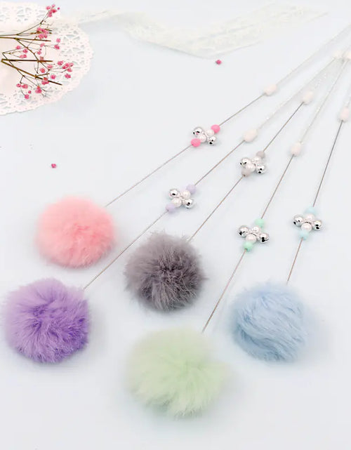 Load image into Gallery viewer, Colorful Pom Pom Cat Teaser Wand with Bell Toy
