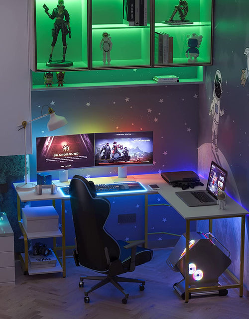 Load image into Gallery viewer, Reversible L Shaped Desk with Large Surface, 61 Inch Sturdy Corner Desk with Storage Shelves, Premium Office Computer Desk Workstation for Home Office Gaming
