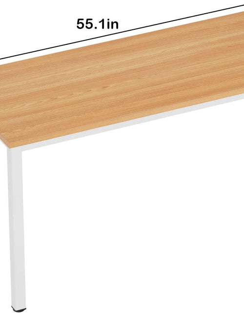 Load image into Gallery viewer, 55 Inch Large Computer Desk - Modern Simple Style Home Office Gaming Desk, Basic Writing Table for Study Student, White Metal Frame, Teak
