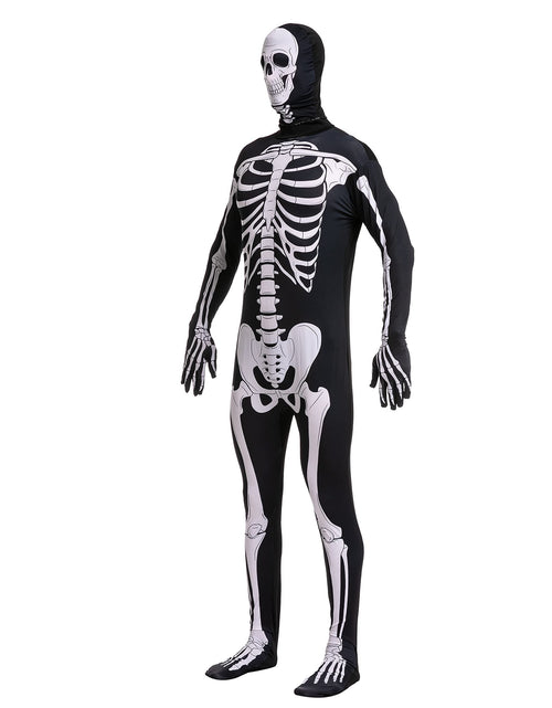 Load image into Gallery viewer, Skeleton Costume for Adults, Skeleton Bone Bodysuit Halloween Costumes for Men with Skeleton Hood Mask, Halloween Party Fancy Dress-Up
