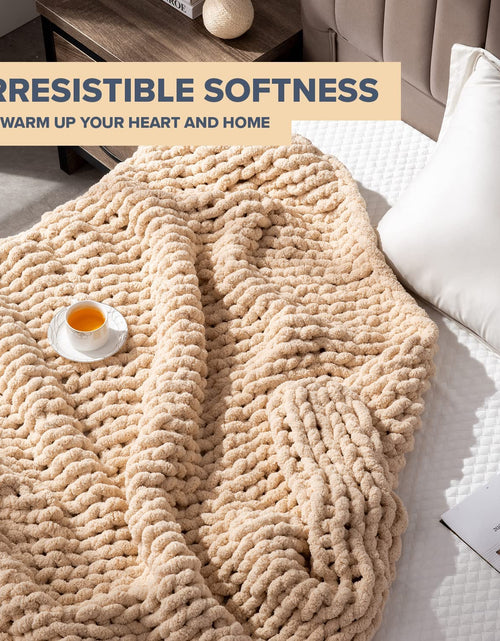 Load image into Gallery viewer, Chunky Knit Blanket Throw - 50&quot;X60&quot; 3.7 Lbs. - Soft Chenille Yarn Knitted Blanket - Machine Washable Crochet Blanket - Handmade Cable Knit Throw Blanket for Couch, Bed (Oat White)
