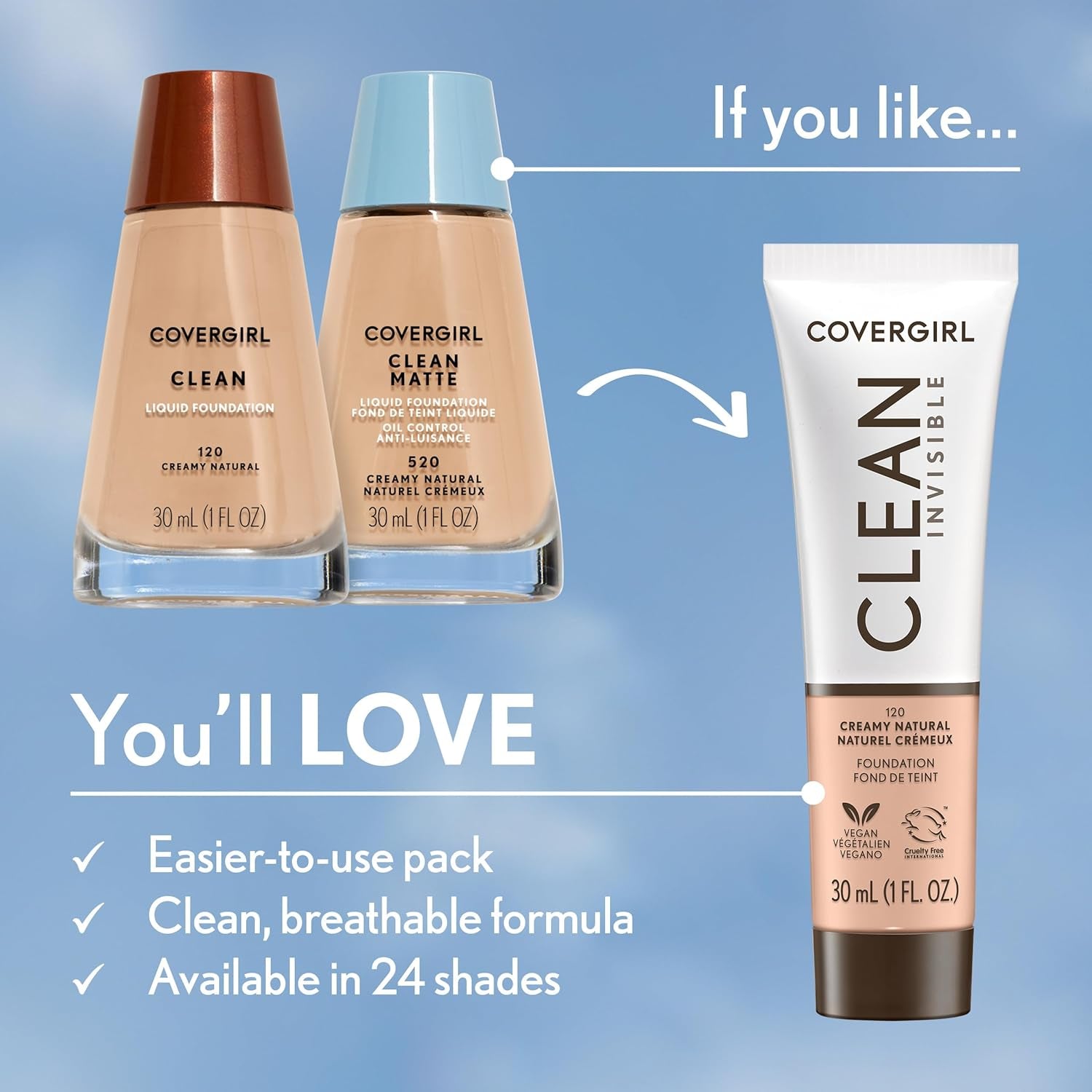 , Clean Makeup Foundation, Natural Beige, 1 Oz, 1 Count (Packaging May Vary)