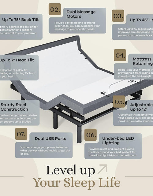 Load image into Gallery viewer, Harmony Adjustable Bed Base, Head and Foot Lift, Massage, Under-Bed Lights, USB, Gel Memory, Zero Gravity Smart Frame - Full
