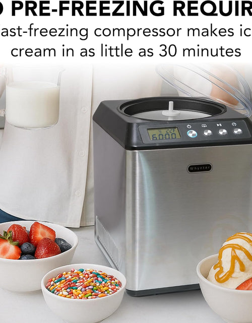 Load image into Gallery viewer, Ice Cream Maker Machine Automatic 2.1 Qt. Upright with Built-In Compressor, LCD Digital Display &amp; Timer, No Pre-Freezing, ICM-201SB, Stainless Steel
