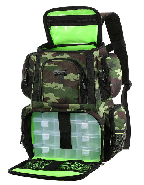 Load image into Gallery viewer, Lixada Fishing Backpack Waterproof Fishing Lures Reel Bag Adjustable Straps Fish Tackle Storage Bag +Fishing Tackle Boxes
