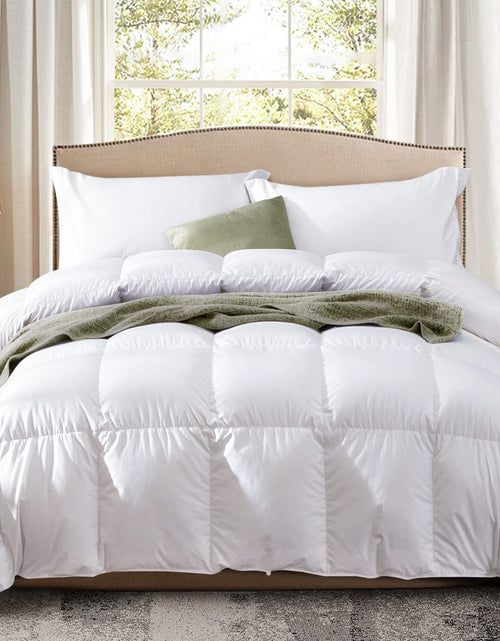 Load image into Gallery viewer, King Size down Comforter - All Season Duvet Insert with Medium Warmth, Soft and Noiseless Shell,8 Corner Tabs, and Machine Washable - White
