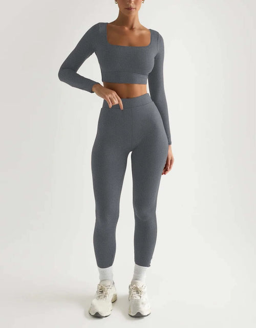 Load image into Gallery viewer, 2Pc Yoga Sets for Women Women&#39;S Fashion Casual Solid Color Long Sleeve Square Collar Two Piece Slim Yoga Sports Pants Suit Yoga Sets Yoga Package
