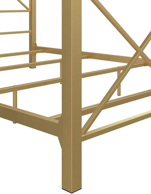 Load image into Gallery viewer, Rosedale Metal Canopy Bed Frame with Four Poster Design and Geometric Accented Headboard and Footboard, Underbed Storage Space, Queen, Gold
