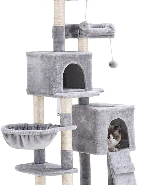 Load image into Gallery viewer, 58&#39;&#39; Multi-Level Cat Tree Condo Furniture with Sisal-Covered Scratching Posts, 2 Plush Condos, Hammock for Kittens, Cats and Pets Light Gray MPJ013W
