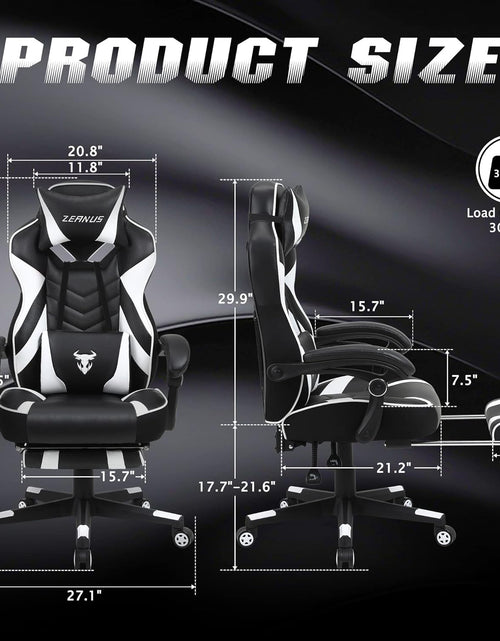 Load image into Gallery viewer, Ergonomic Gaming Chair with Footrest Recliner and Massage - High Back Office Gamer Chair for Adults - Big and Tall - White/Black
