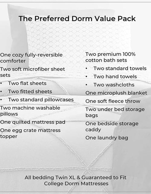 Load image into Gallery viewer, Preferred Dorm Essentials Value Pack - 23 Piece Twin XL Set | Twin XL | Comforter, Sheets, Pad, Topper, Towels, Organization, Storage | Preston Black and Gray | Graphic Black, Gray and White
