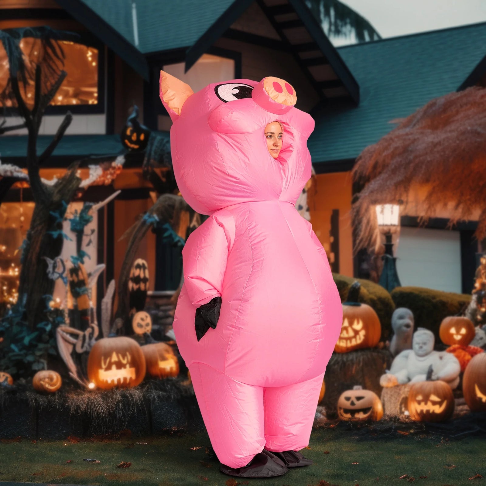 Halloween Inflatable Costume for Adults, Air Blow-Up Piggy Dress up Unisex Cosplay Costume (Pink)