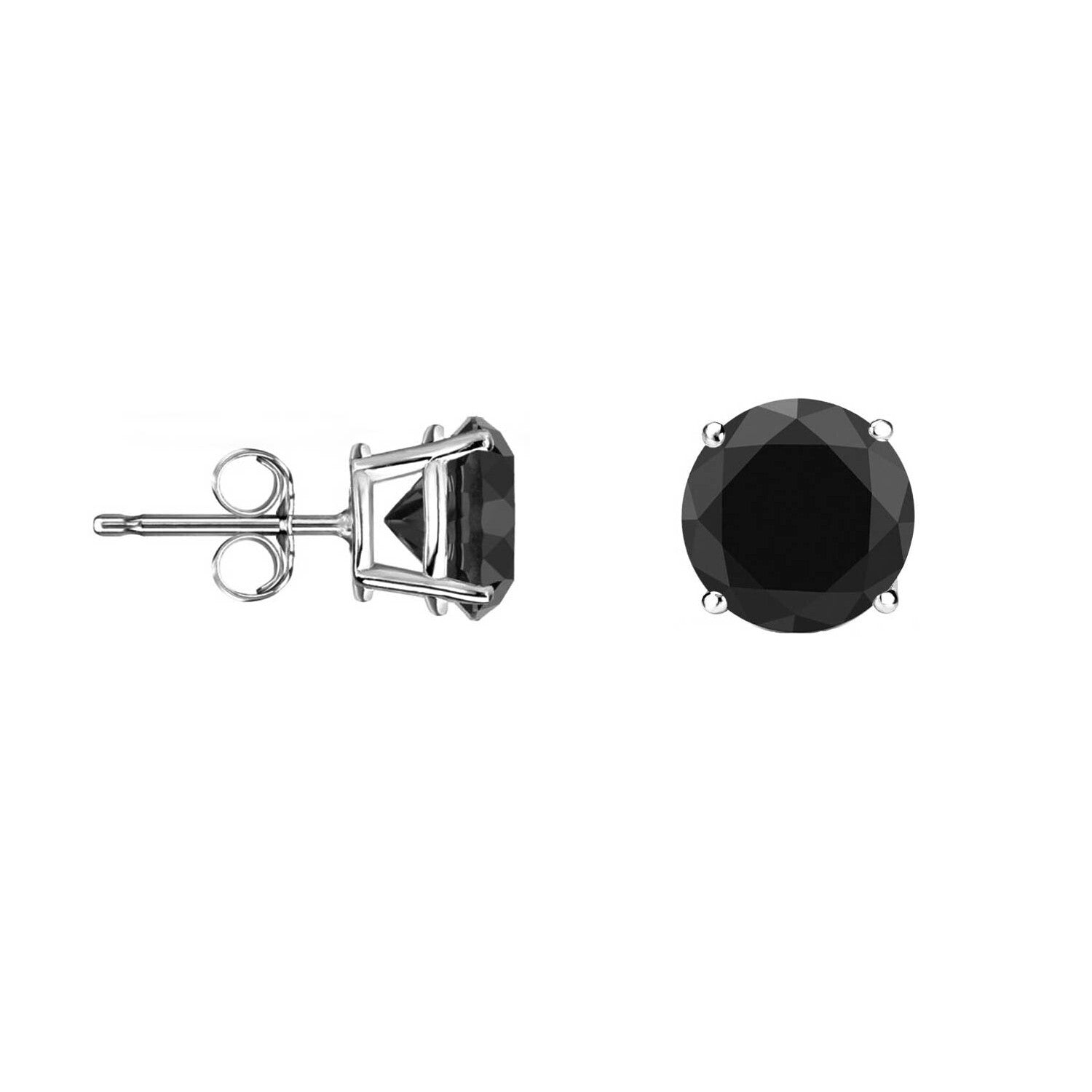 6 Ct round Cut Black Earrings Studs Solid Real 950 Platinum Push Back Basket