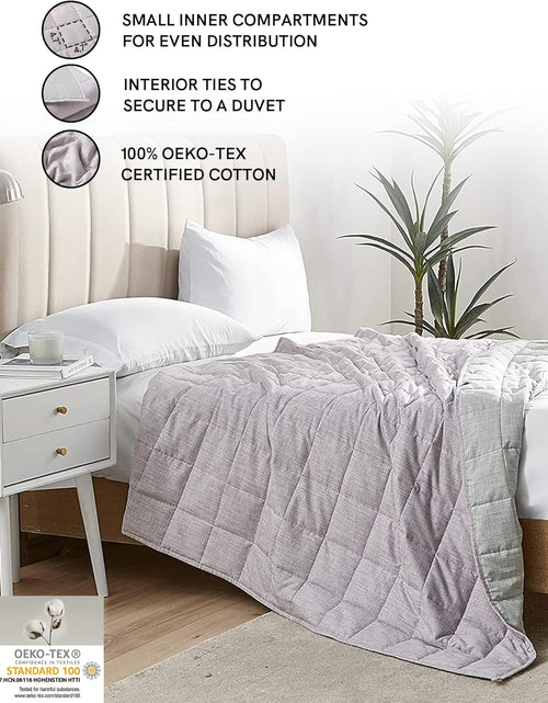 Load image into Gallery viewer, Weighted Blanket — Linen/Cotton Blend Fabric with Premium Glass Beads (Purple/Grey Reversible, 80&#39;&#39;X87&#39;&#39; 15Lbs), Two Persons(70~140Lb) Sharing Use on Queen/King Bed | a Duvet Included …
