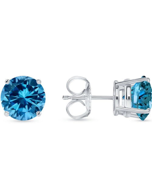 Load image into Gallery viewer, 5.50 Ct round Cut Blue Earrings Studs Solid Real 950 Platinum Push Back Basket
