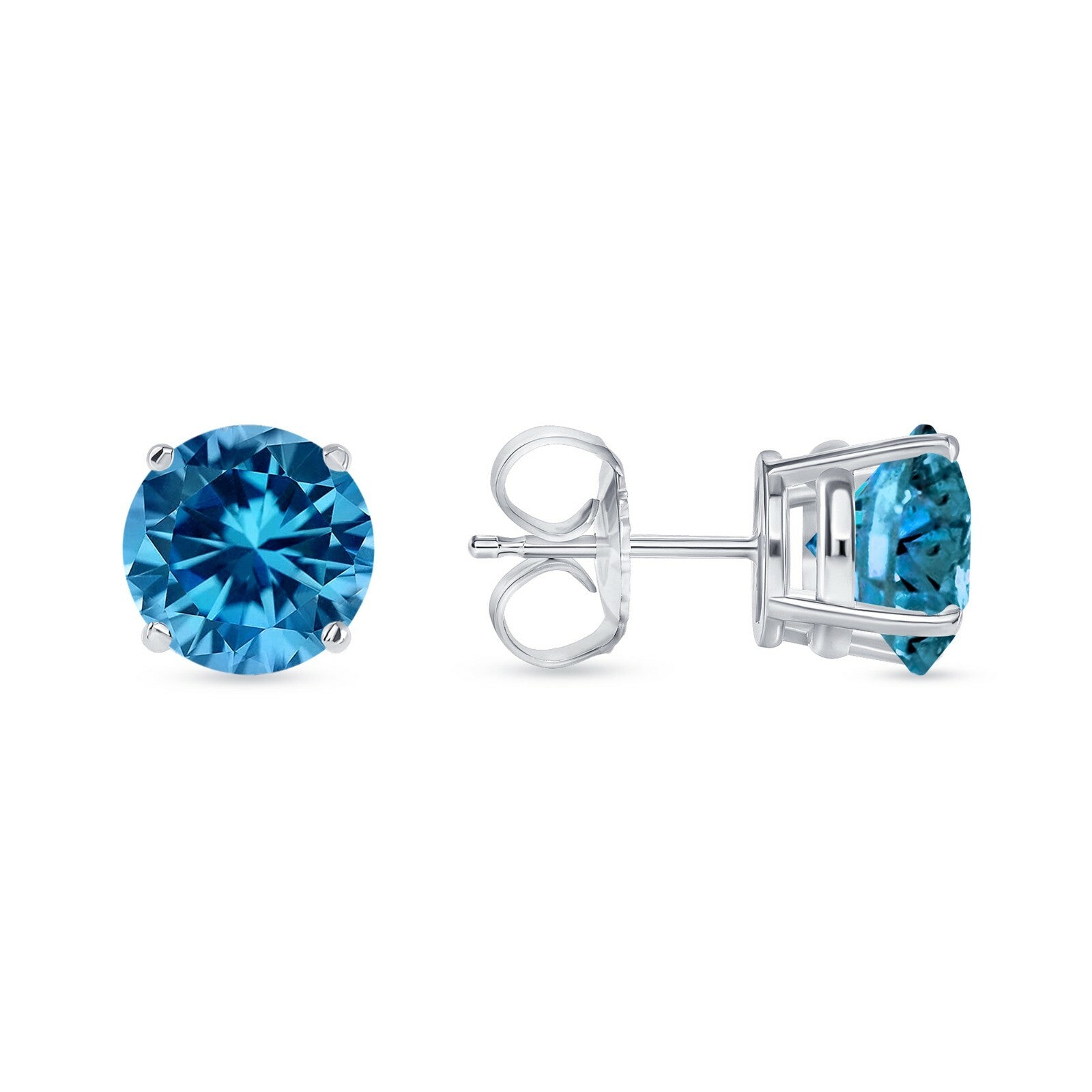 5.50 Ct round Cut Blue Earrings Studs Solid Real 950 Platinum Push Back Basket