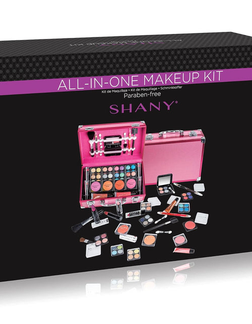 Load image into Gallery viewer, Carry All Make up Train Case with Pro Makeup Set, Beauty Brushes, Lipsticks, Eye Shadows, Blushes, Powders, and More - Reusable Cosmetics Storage Organizer - Premium Gift Packaging - Pink
