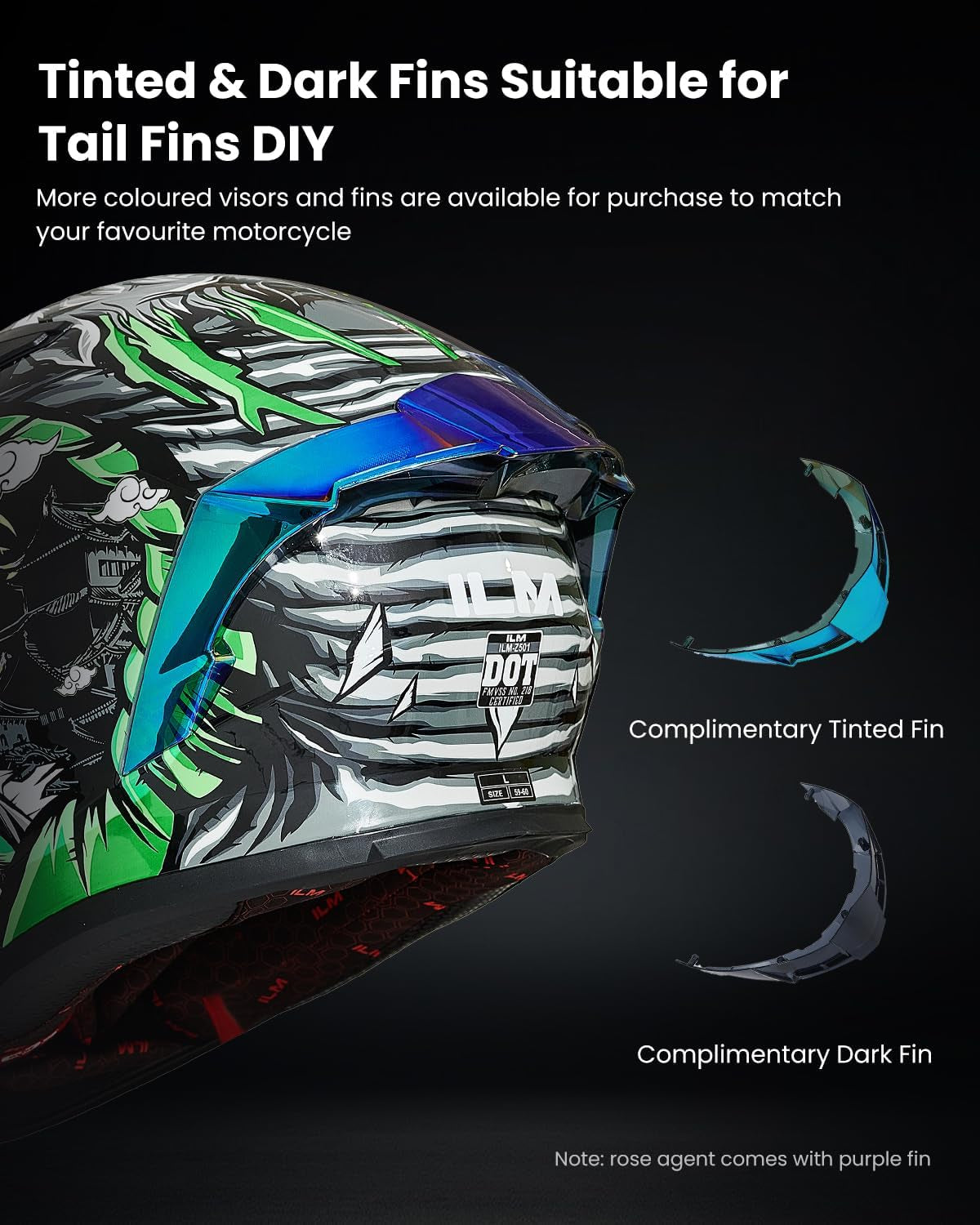 Motorcycle Helmet Full Face with Pinlock Compatible Clear&Tinted Visors and Fins Street Bike Motocross Casco DOT Model Z501(Legend Green, X-Large)