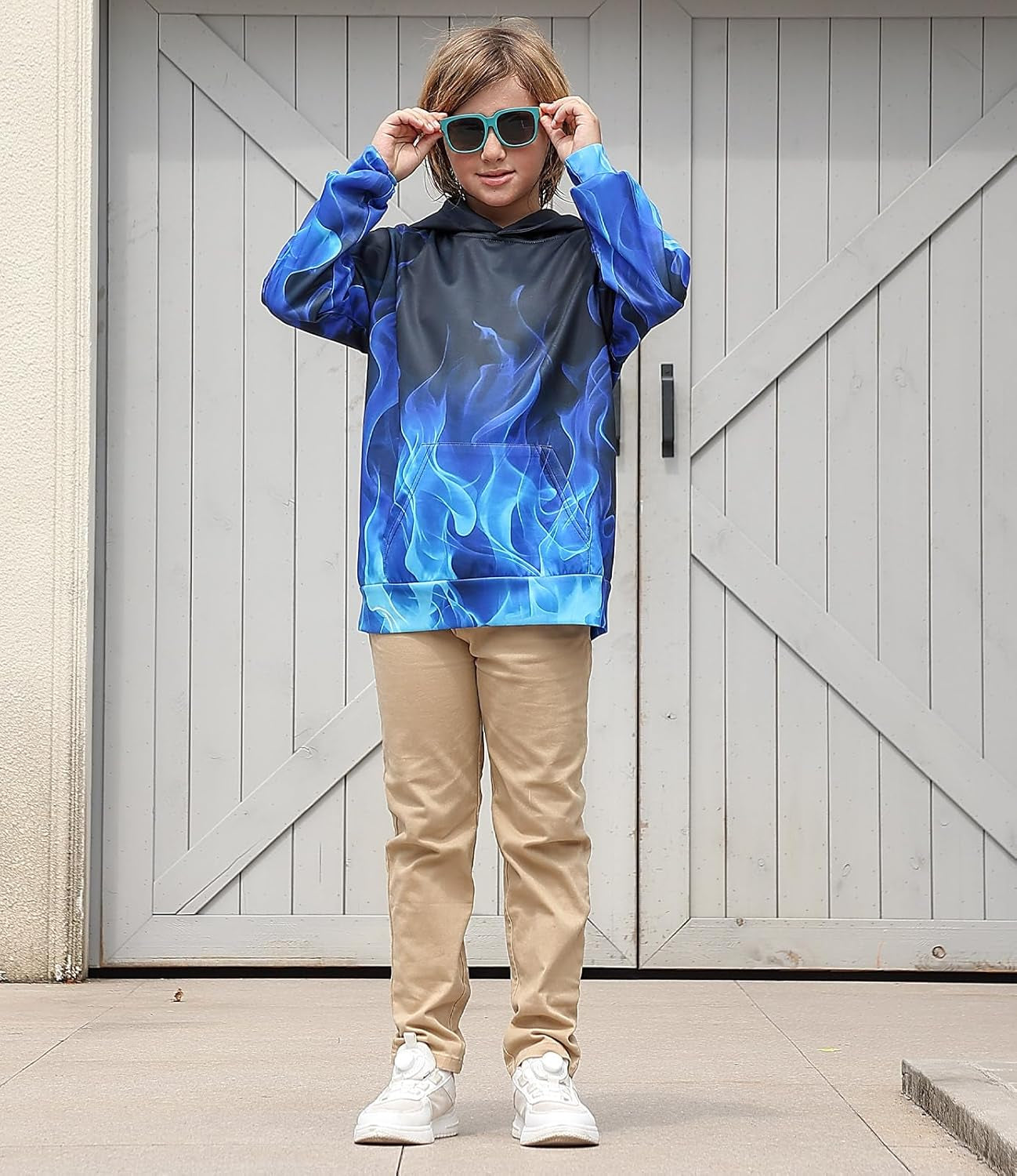 Blue Smoke Hoodies for Boys Fall Winter Clothes 7-8 Years Girl Sweatshirt Fashion Fire Sweater Kids Long Sleeves Pullover with Design