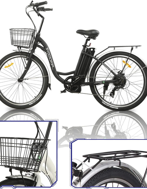 Load image into Gallery viewer, Citycruiser Electric Bike 26&quot; E Bike 350W Motor Bicycles Removable 36V 10AH Lithium Battery Commute Step-Through Ebike Moped for Adults with Basket Shimano 7 Speed Gears
