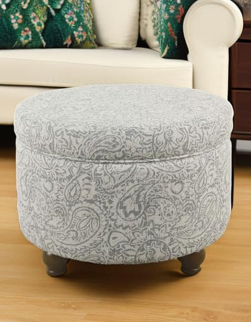 Load image into Gallery viewer, Home Decor | Upholstered round Storage Ottoman | Ottoman with Storage for Living Room &amp; Bedroom, Gray Floral
