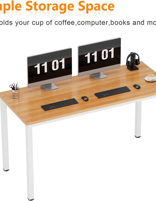 Load image into Gallery viewer, 55 Inch Large Computer Desk - Modern Simple Style Home Office Gaming Desk, Basic Writing Table for Study Student, White Metal Frame, Teak
