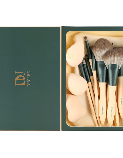 Load image into Gallery viewer, Makeup Brushes 14Pcs with 3Pcs Makeup Spong &amp; Cosmetic Bag - Lime Mojito Series Makeup Brush Set for Foundation Blending Face Powder Blush Concealers Eye Shadows
