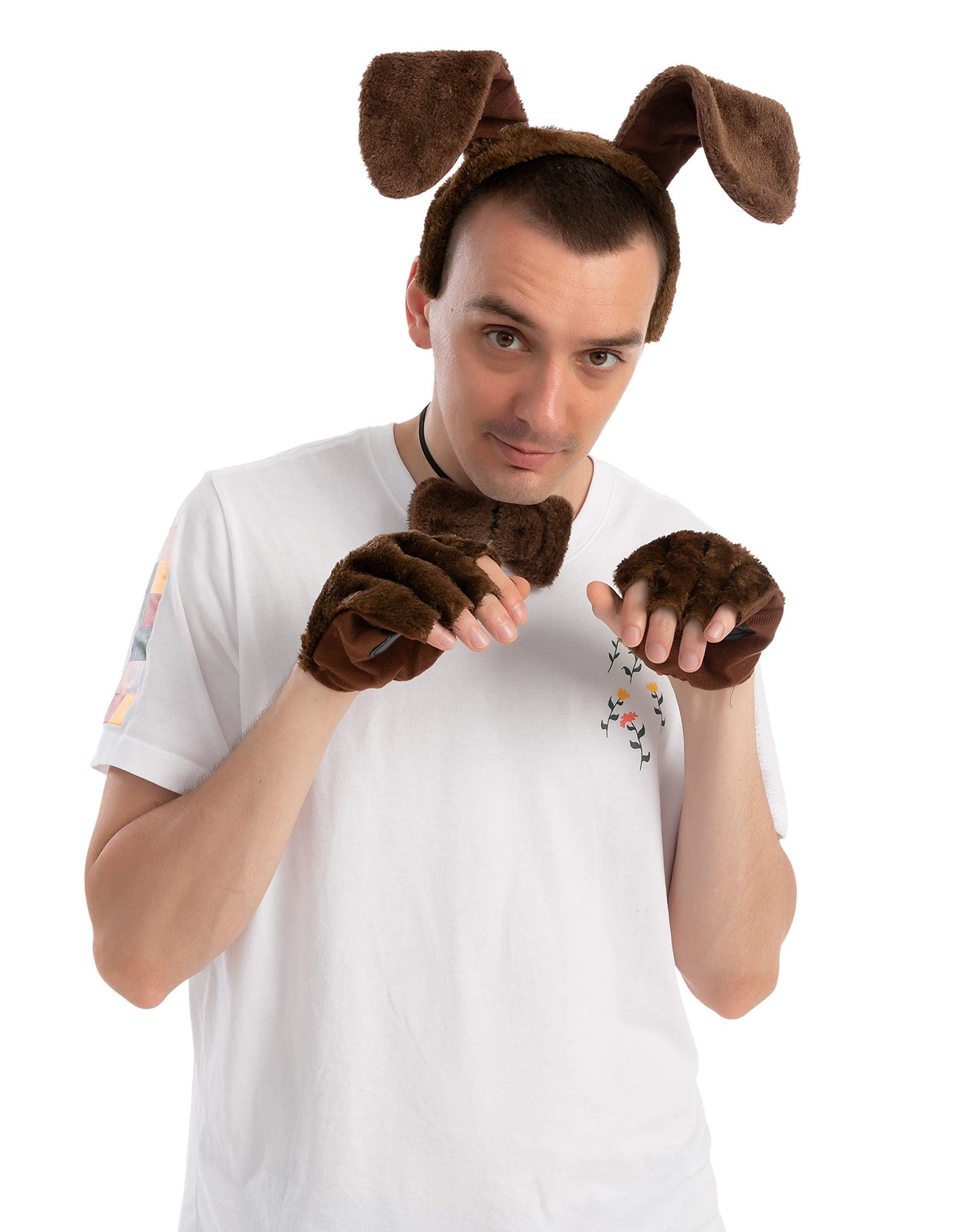5 Pcs Animal Dog Puppy Costume Accessories Set for Adult & Kids, Halloween Party Dress-Up Accessories Set with Dog Puppy Ears Headband, Bowtie, Gloves and Tail Animal Costume Accessories