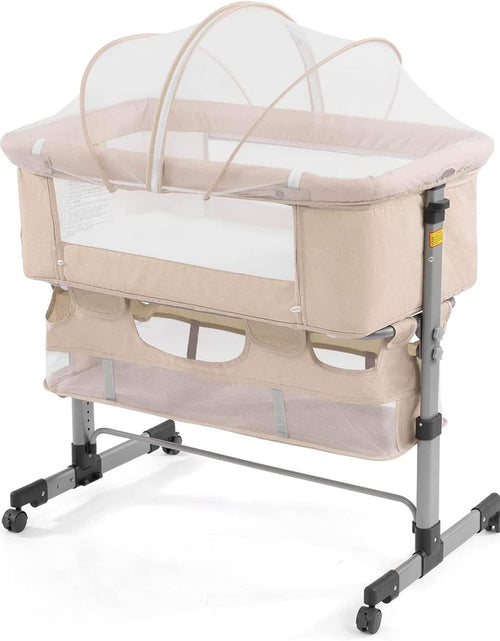 Load image into Gallery viewer, 3In1 Bedside Crib for Girl or Boy, Bedside Sleeper for Baby Portable and Adjustable Crib with Mosquito Net for Newborn Baby,Deep Khaki
