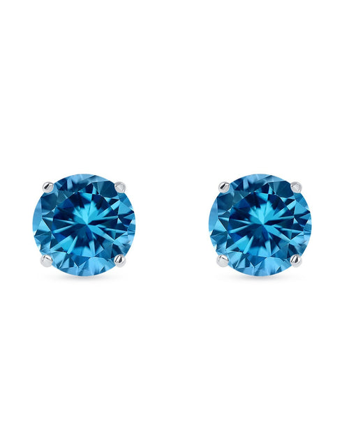 Load image into Gallery viewer, 5.50 Ct round Cut Blue Earrings Studs Solid Real 950 Platinum Push Back Basket
