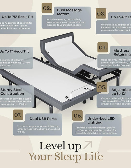 Load image into Gallery viewer, Harmony Adjustable Bed Base, Head and Foot Lift, Massage, Under-Bed Lights, USB, Gel Memory, Zero Gravity Smart Frame - Split King + 14 Inch Hybrid Spring Matt (Medium Soft)
