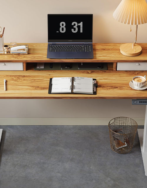 Load image into Gallery viewer, 40 X 24 Inch Height Adjustable Electric Standing Desk with Double Drawer, Computer Desk, Home Office Stand up Table with 4 Height-Adjustable Feets &amp; 2 Hooks, Light Rustic
