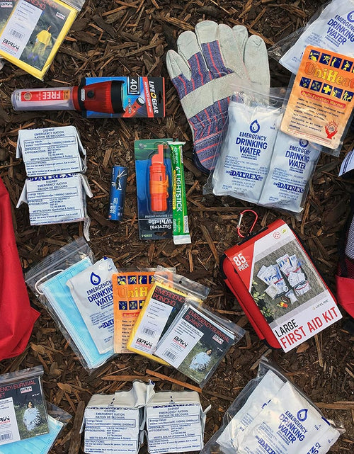 Load image into Gallery viewer, First My Family All-In-One Premium 2-Person Emergency Survival Kit | Hurricane &amp; Earthquake Preparedness Supplies | Disaster Backpack with 72-Hour Survival Gear, First Aid, and More
