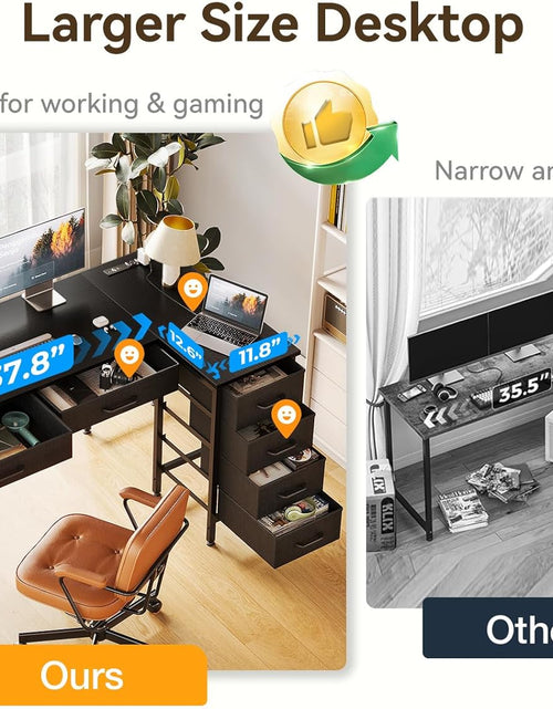 Load image into Gallery viewer, 50 Inch L Shaped Desk with Drawers, Computer Desk with Power Outlets, Home Office Desk with 6 Drawers, Reversible Corner Desk for Small Space, Study Work Table with Hook, Black
