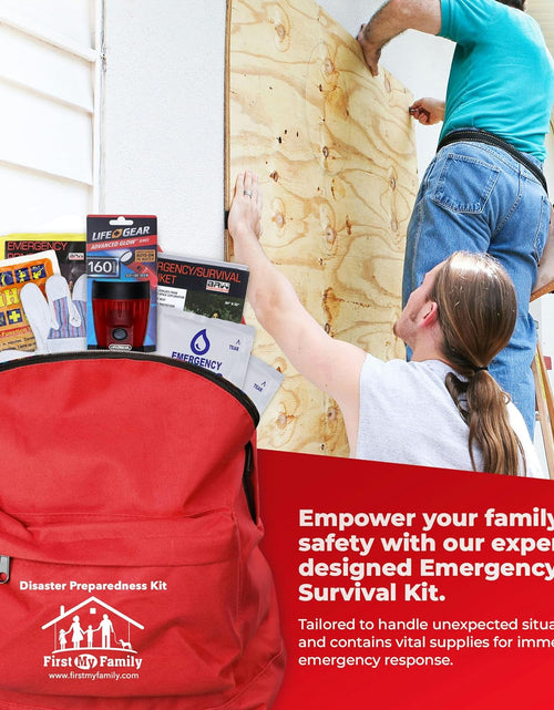 Load image into Gallery viewer, First My Family All-In-One Premium 2-Person Emergency Survival Kit | Hurricane &amp; Earthquake Preparedness Supplies | Disaster Backpack with 72-Hour Survival Gear, First Aid, and More
