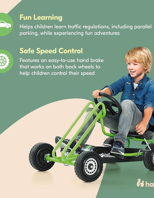 Load image into Gallery viewer, Kids Pedal Go Kart, 4 Wheel Bike Cart, Ages 4-8, Lightning Ride, Race Green - Outdoor Bicycle Karts with Plastic Wheels for Boys and Girls
