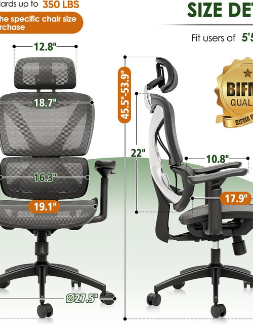 Load image into Gallery viewer, Ergonomic Office Chair, Big and Tall Mesh Chair with Lumbar Support, 3D Armrest - 215° Rotation, Adjustable Headrest &amp; Soft Seat, Durable Desk Chair 350LBS for Work Gaming Computer,Grey
