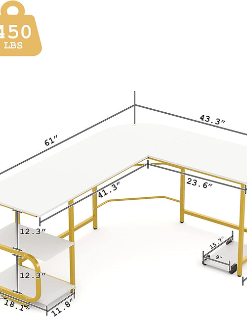Load image into Gallery viewer, Reversible L Shaped Desk with Large Surface, 61 Inch Sturdy Corner Desk with Storage Shelves, Premium Office Computer Desk Workstation for Home Office Gaming
