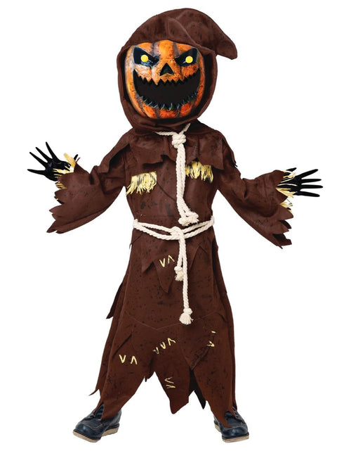 Load image into Gallery viewer, Scary Scarecrow Pumpkin Costume for Kids, Pumpkin Costume for Boys, Scarecrow Halloween Costume with Pumpkin Mask for Toddler Halloween Fancy Dress Cosplay 5-10 Years
